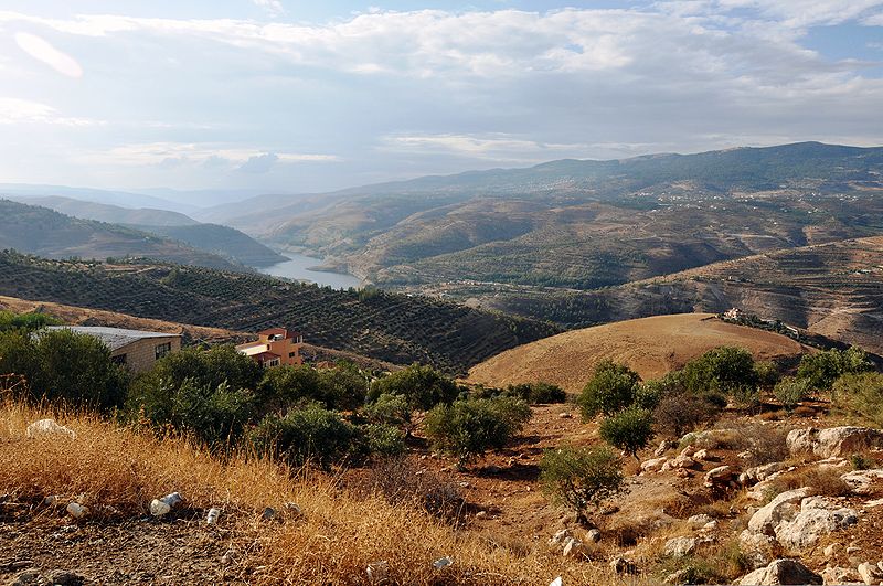 上图：雅博河就是现代的哲卡河（Zarqa River），从约旦高原向西流经基列地，在死海和加利利湖的中间汇入约旦河。